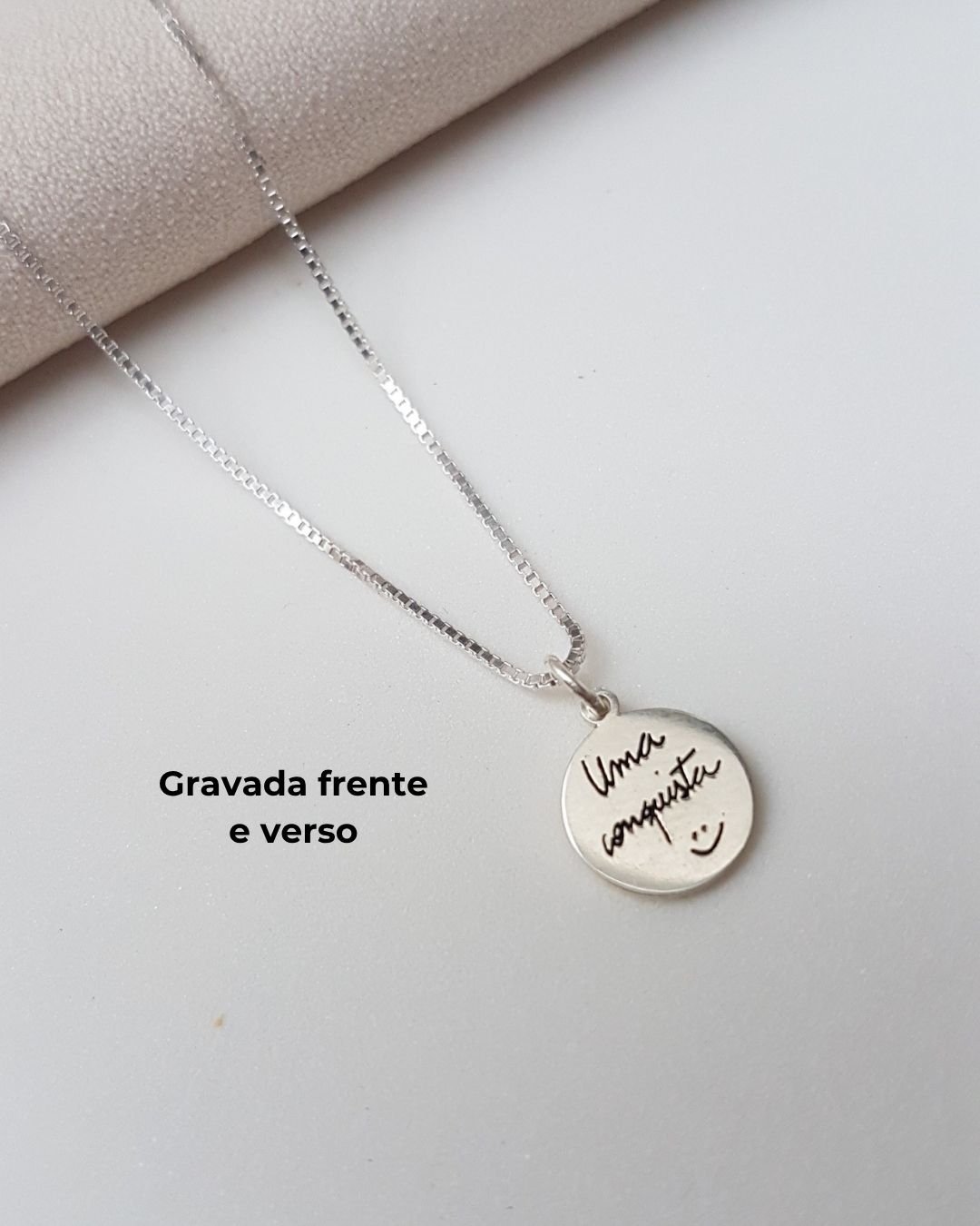 COLAR MEDALHA MENSAGEM PERRENGUE DE PRATA 925