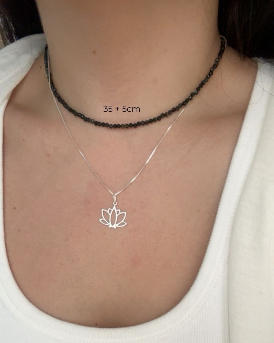 COLAR OBSIDIANA NEGRA PEDRAS NATURAIS LAPIDADAS 3MM PRATA 925