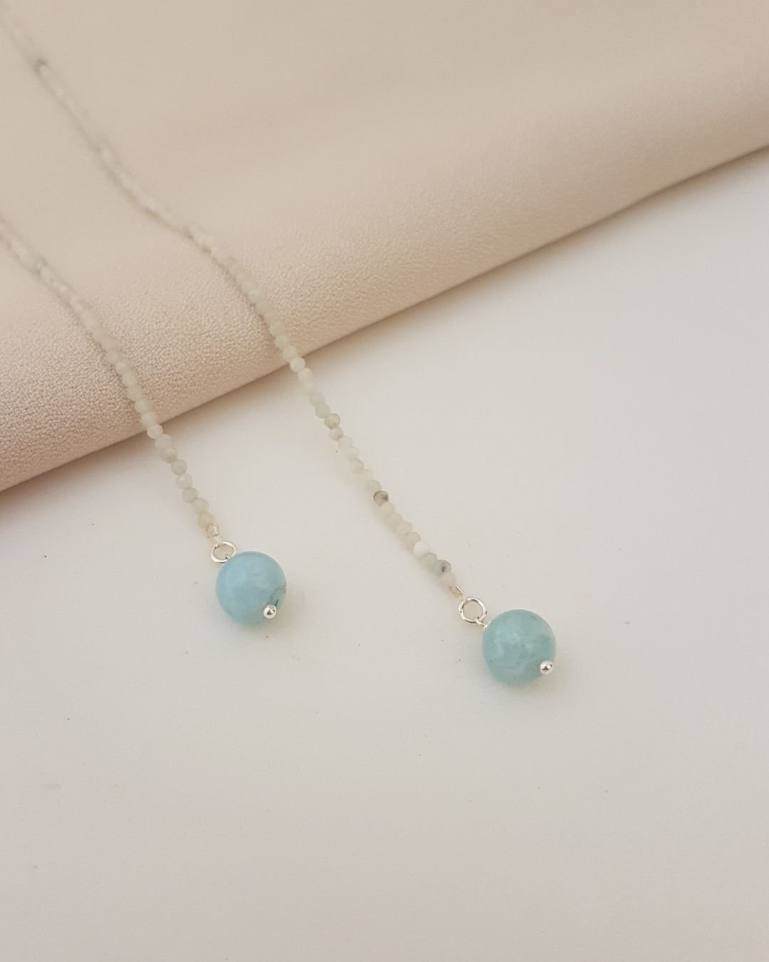 COLAR PASHMINA ÁGUA MARINHA PEDRA NATURAL LAPIDADA 2MM PRATA 925