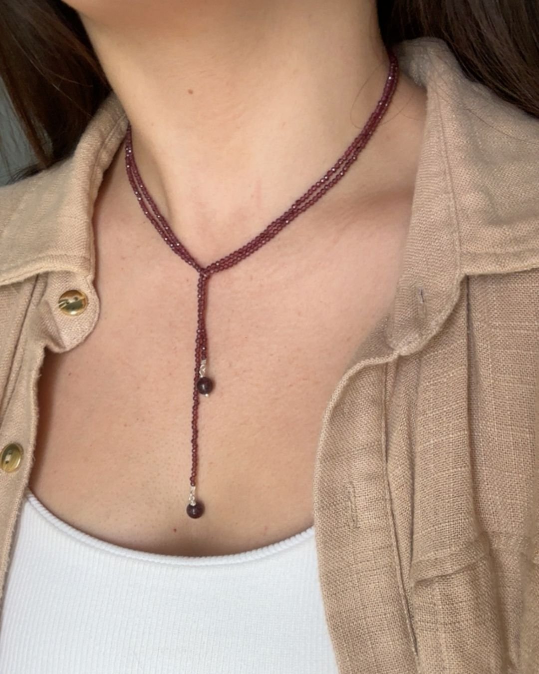 COLAR PASHMINA GRANADA PEDRA NATURAL LAPIDADA 2MM PRATA 925