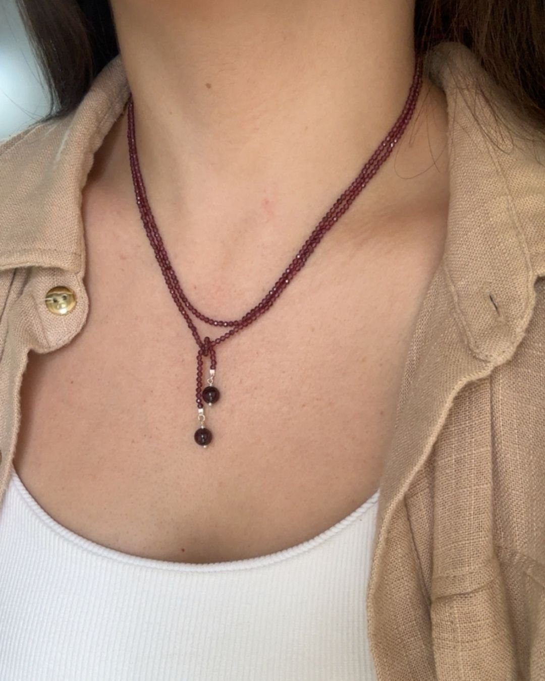 COLAR PASHMINA GRANADA PEDRA NATURAL LAPIDADA 2MM PRATA 925