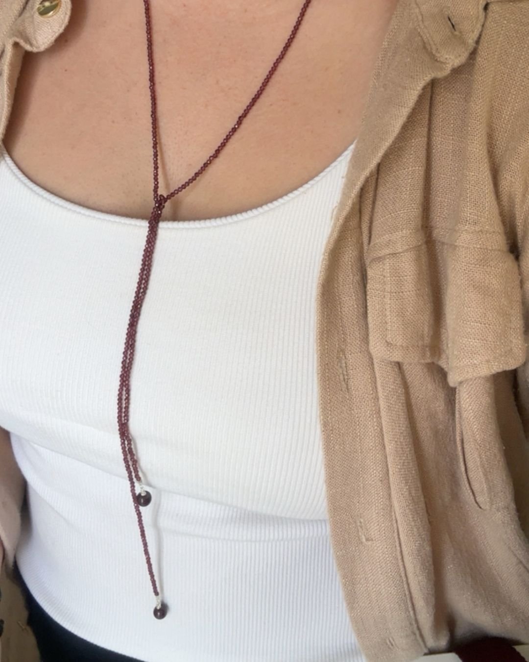 COLAR PASHMINA GRANADA PEDRA NATURAL LAPIDADA 2MM PRATA 925