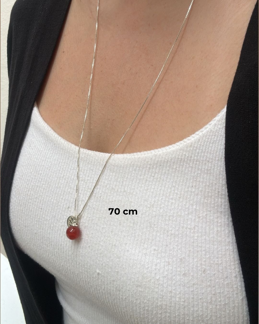 COLAR PEDRA ÁGATA VERMELHA E MEDALHA DE PRATA 925