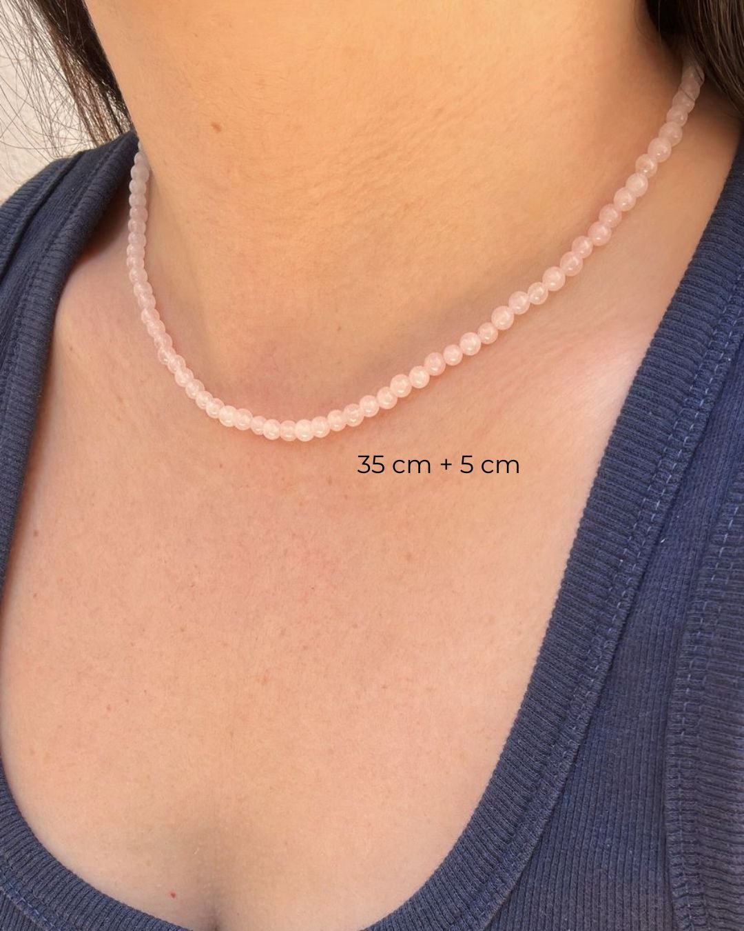 COLAR PEDRA QUARTZO ROSA BOLINHA 4 MM