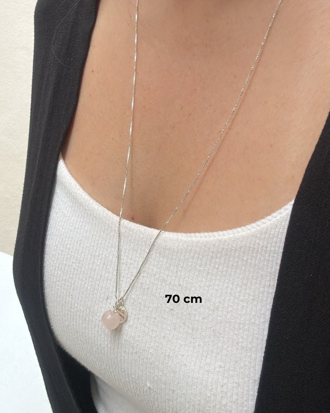 COLAR PEDRA QUARTZO ROSA E MEDALHA DE PRATA 925