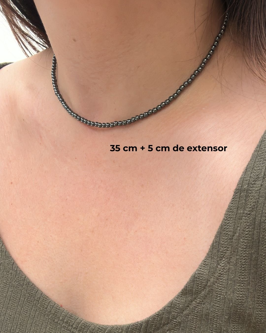 COLAR PEDRAS HEMATITAS BOLINHAS 3MM E PRATA 925