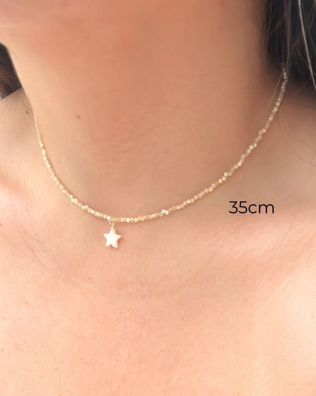 COLAR PEDRAS MADREPÉROLA LAPIDADAS 2MM COM ESTRELA PRATA 925