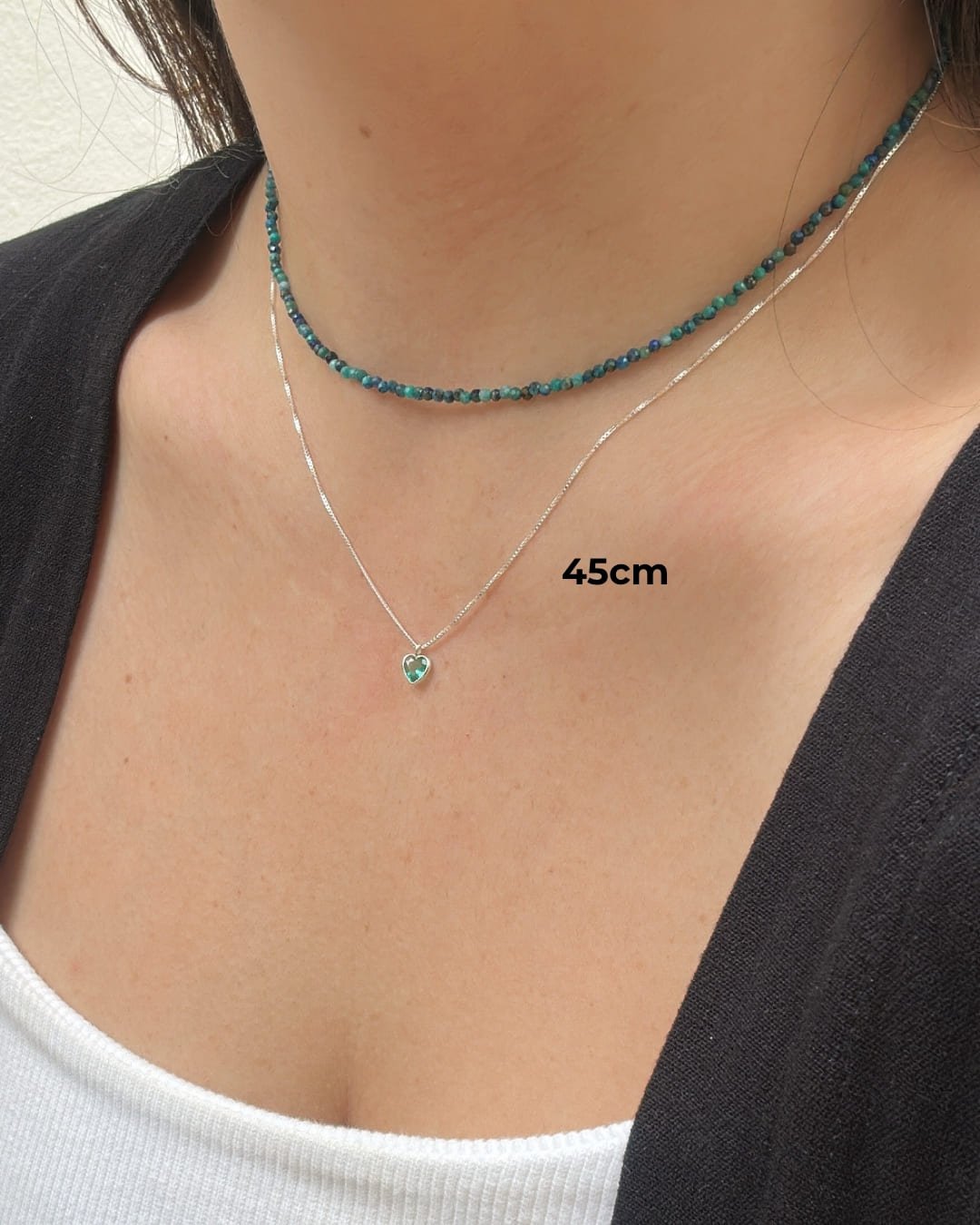 COLAR PINGO DE LUZ CORAÇÃO VERDE TURQUESA DE PRATA 926