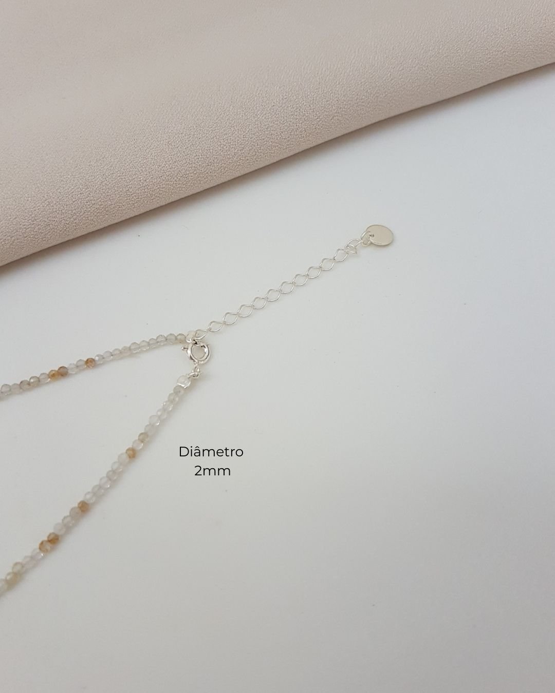 COLAR QUARTZO RUTILADO PEDRAS NATURAIS LAPIDADAS 2MM PRATA 925