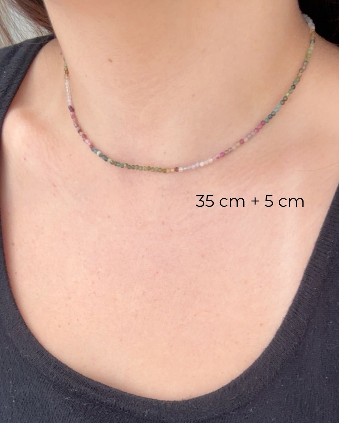 COLAR TURMALINA MELANCIA PEDRAS LAPIDADAS 2MM E PRATA 925