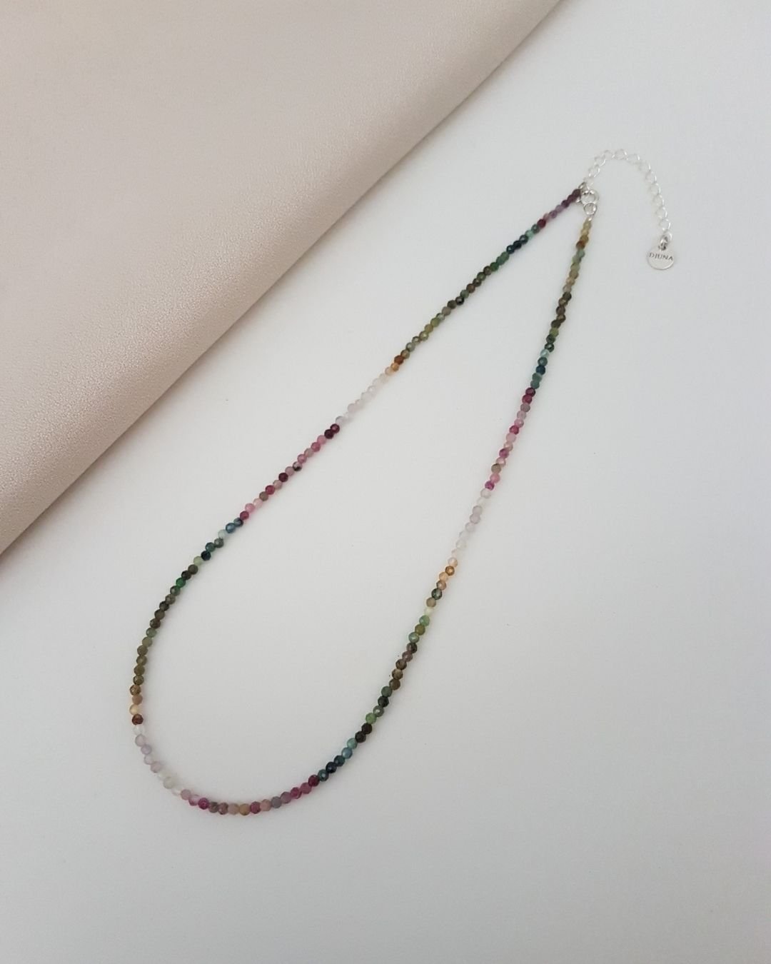 COLAR TURMALINA MELANCIA PEDRAS LAPIDADAS 2MM E PRATA 925