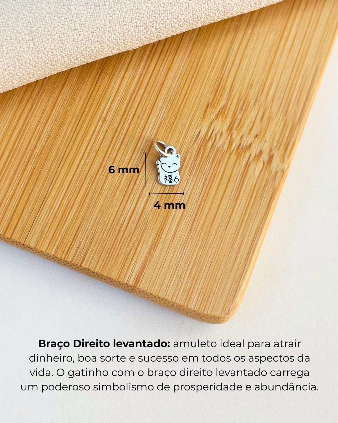 PINGENTE MINI GATO DA SORTE E PROSPERIDADE BRAÇO DIREITO PRATA 925