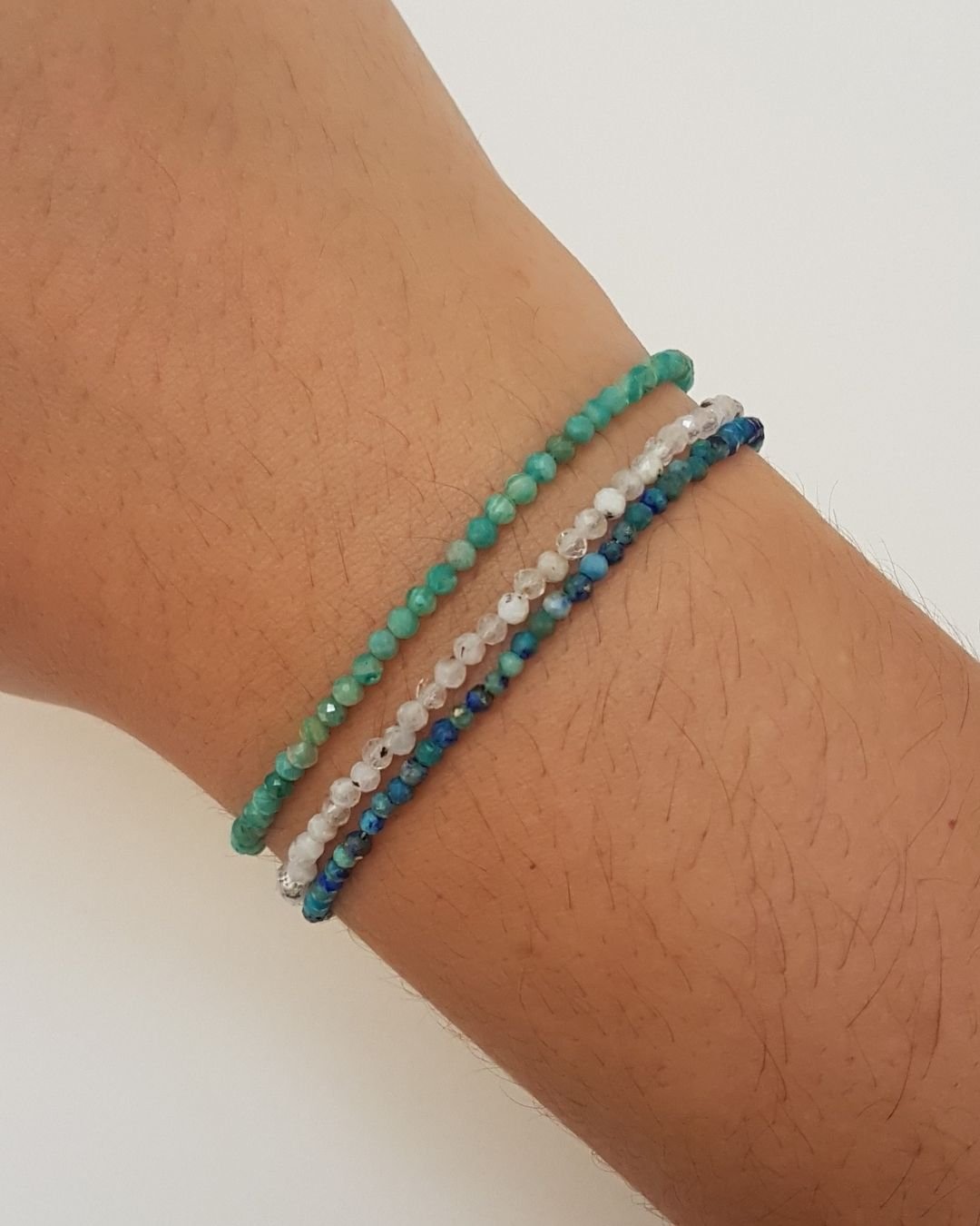 PULSEIRA AMAZONITA MESCLADA PEDRAS NATURAIS LAPIDADAS 2MM PRATA 925