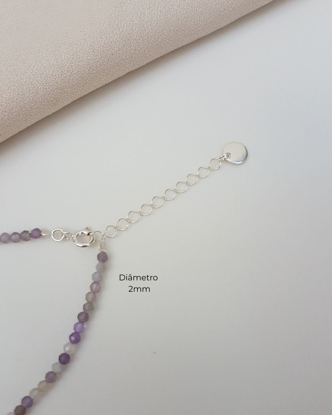 PULSEIRA AMETISTA MESCLADA PEDRAS NATURAIS LAPIDADAS 2MM PRATA 925