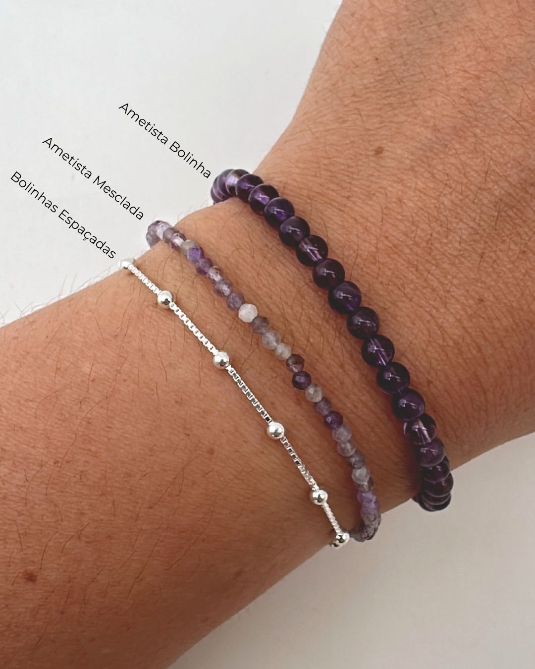 PULSEIRA AMETISTA MESCLADA PEDRAS NATURAIS LAPIDADAS 2MM PRATA 925