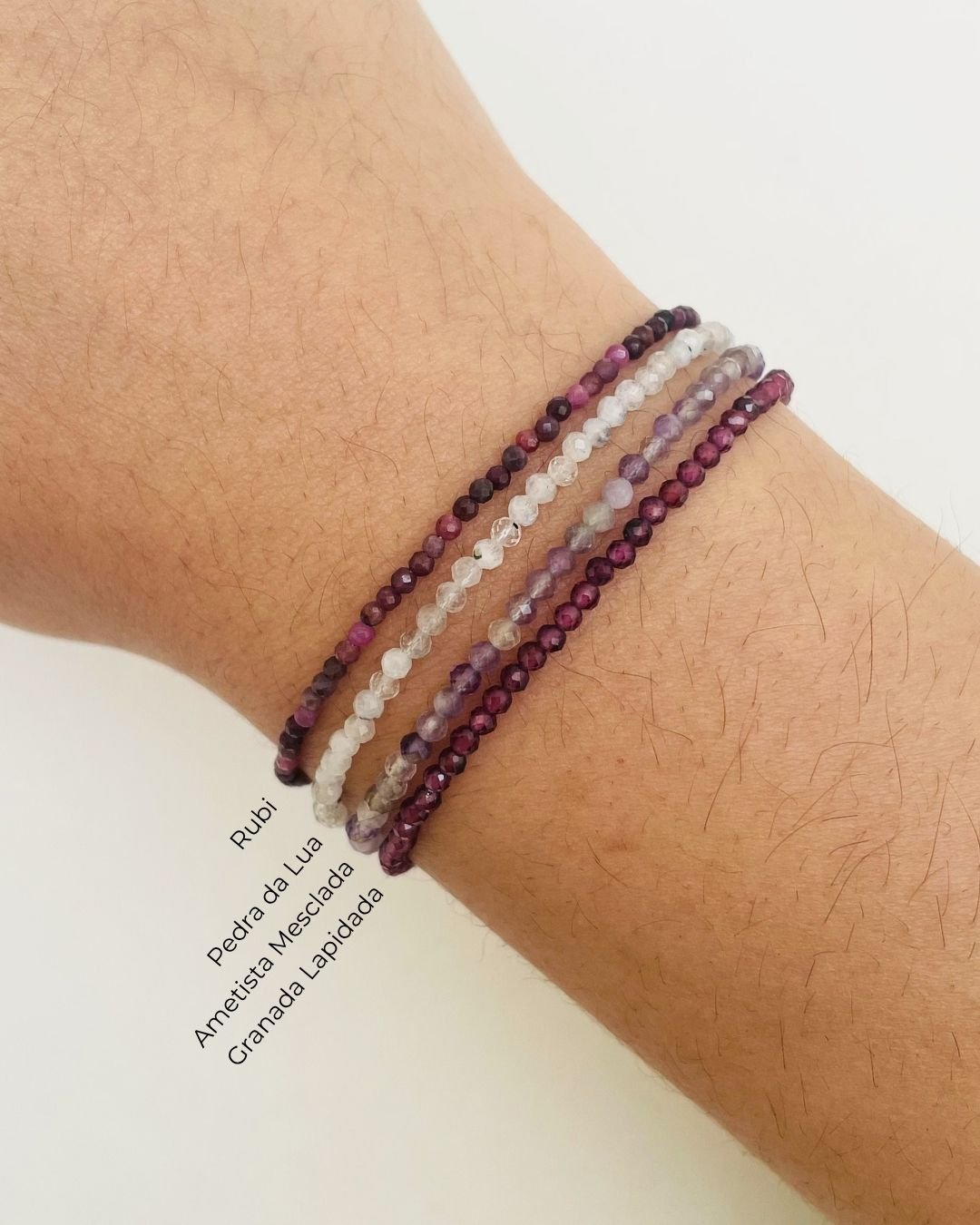 PULSEIRA AMETISTA MESCLADA PEDRAS NATURAIS LAPIDADAS 2MM PRATA 925