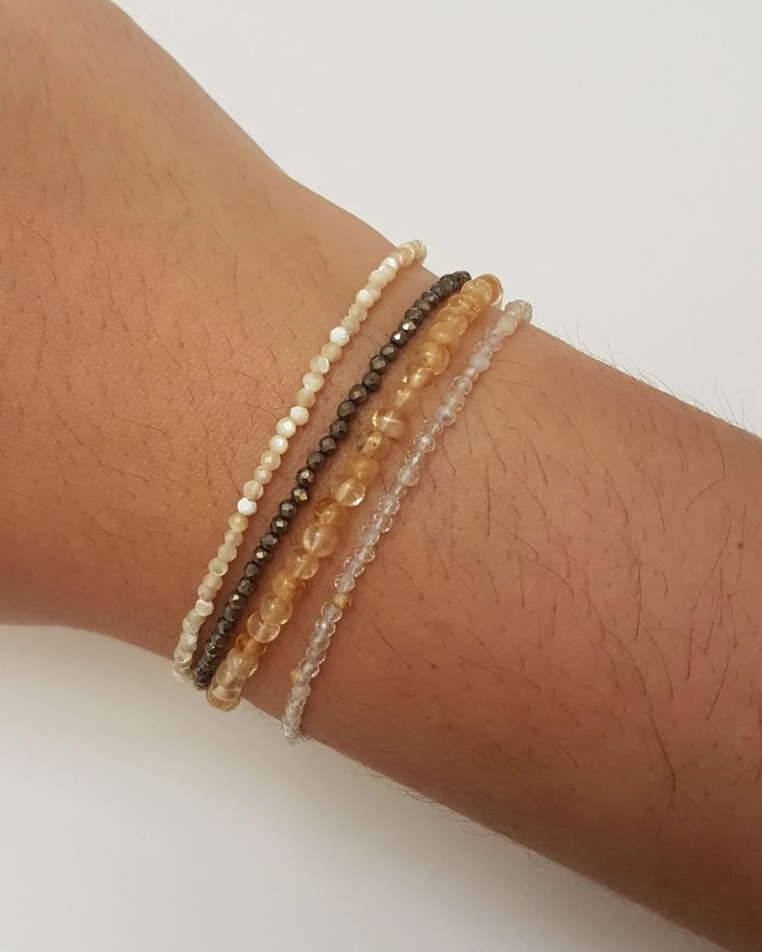 PULSEIRA CITRINO PEDRAS NATURAIS BOLINHA 3MM PRATA 925