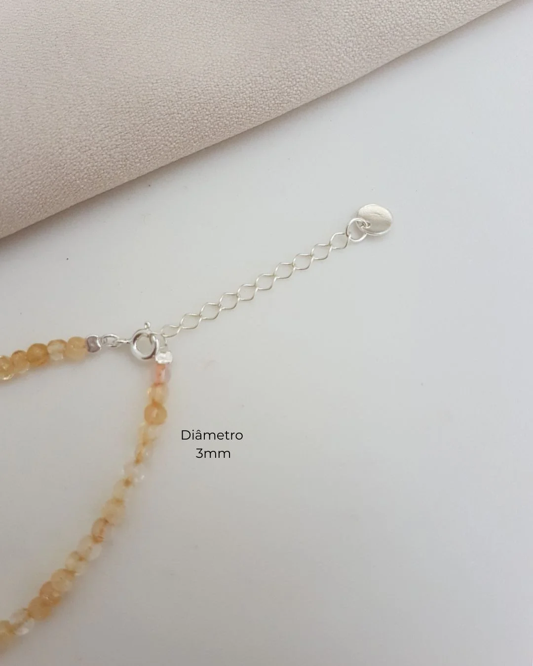 PULSEIRA CITRINO PEDRAS NATURAIS BOLINHA 3MM PRATA 925