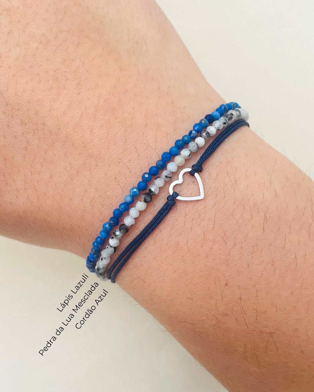 PULSEIRA CORAÇÃO VAZADO CORDÃO AZUL E PRATA 925