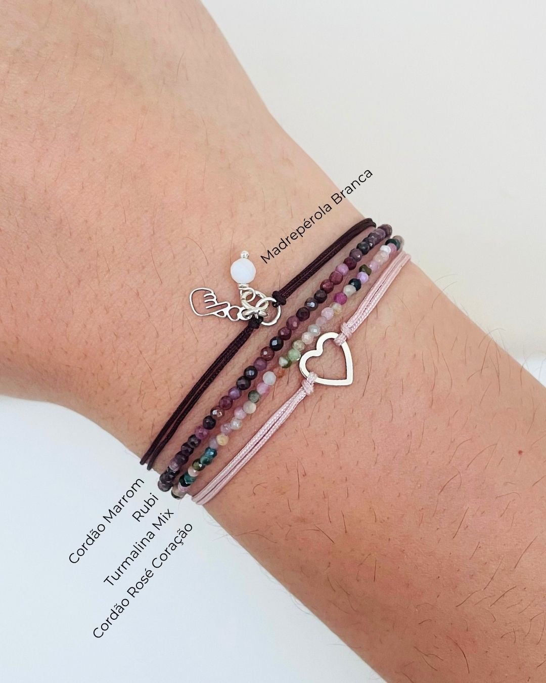 PULSEIRA CORAÇÃO VAZADO CORDÃO ROSÉ (ROSA) E PRATA 925