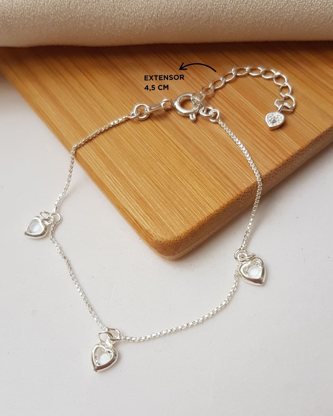 PULSEIRA CORAÇÃO ZIRCÔNIAS PENDURADOS PRATA 925