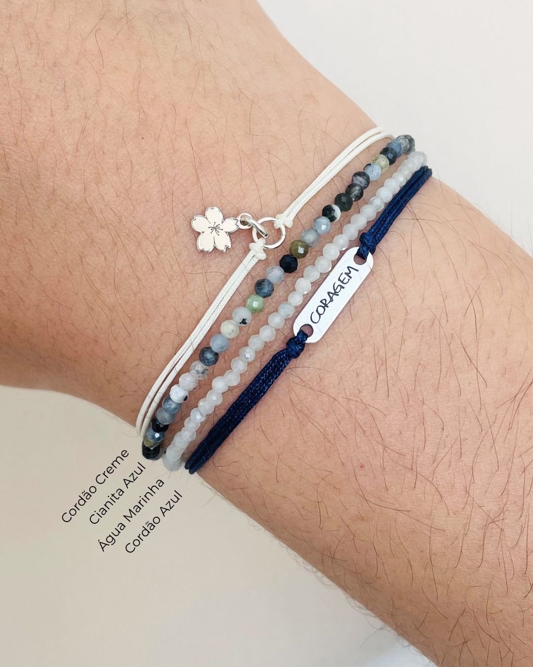PULSEIRA CORAGEM CORDÃO AZUL E PRATA 925