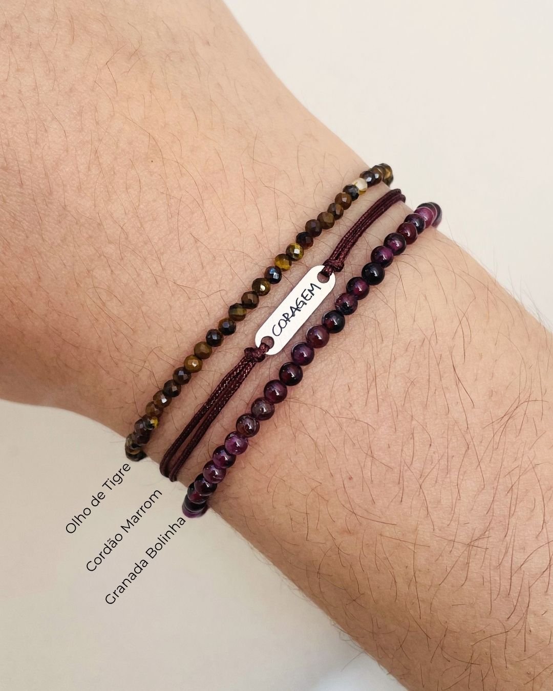 PULSEIRA CORAGEM CORDÃO MARROM E PRATA 925