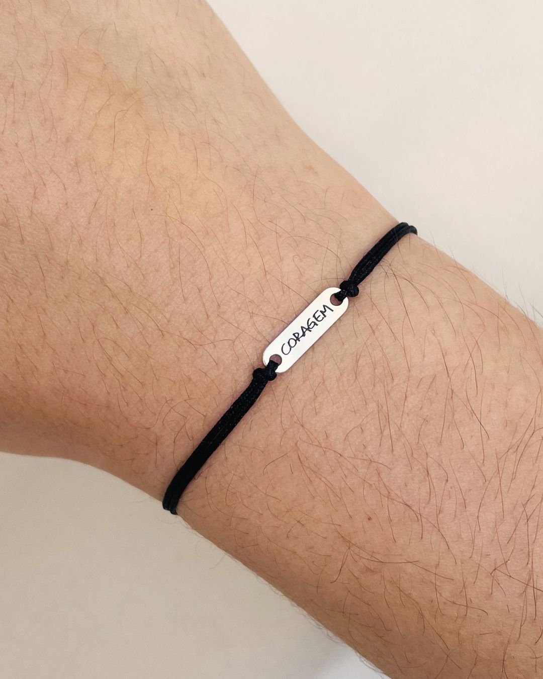 PULSEIRA CORAGEM CORDÃO PRETO E PRATA 925