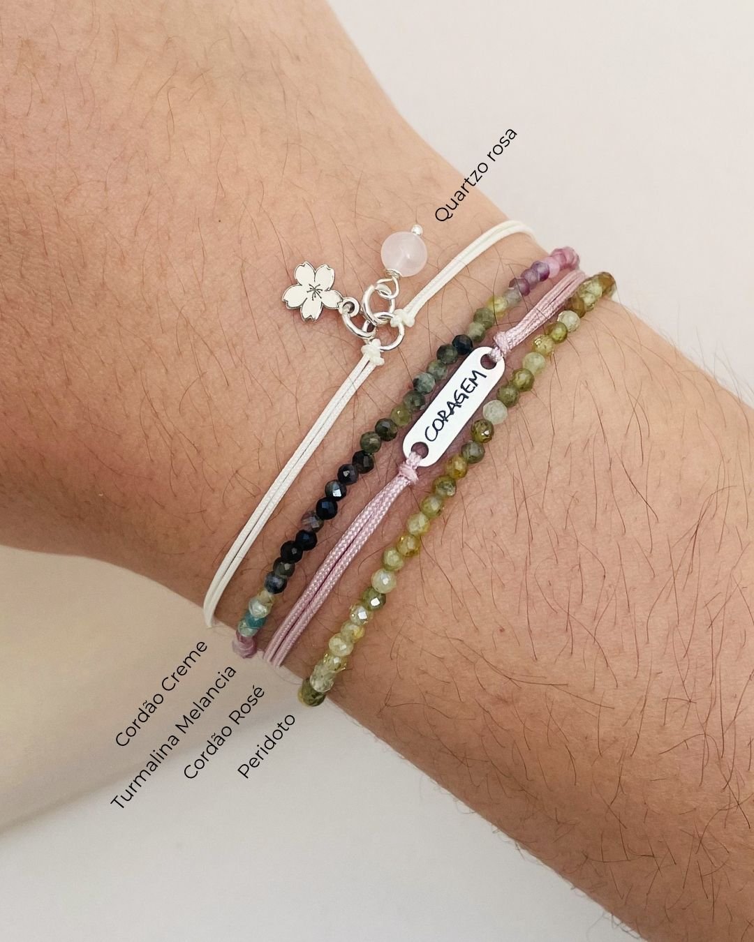 PULSEIRA CORAGEM CORDÃO ROSÉ (ROSA) E PRATA 925