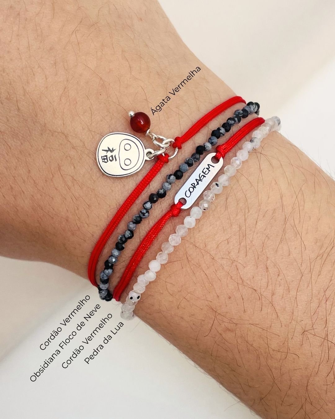 PULSEIRA CORAGEM CORDÃO VERMELHO E PRATA 925
