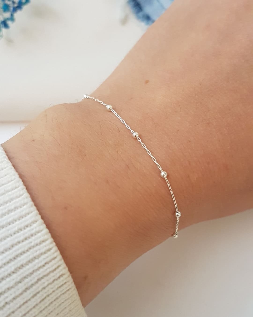 PULSEIRA CORRENTE BOLINHAS INFANTIL DE PRATA 925