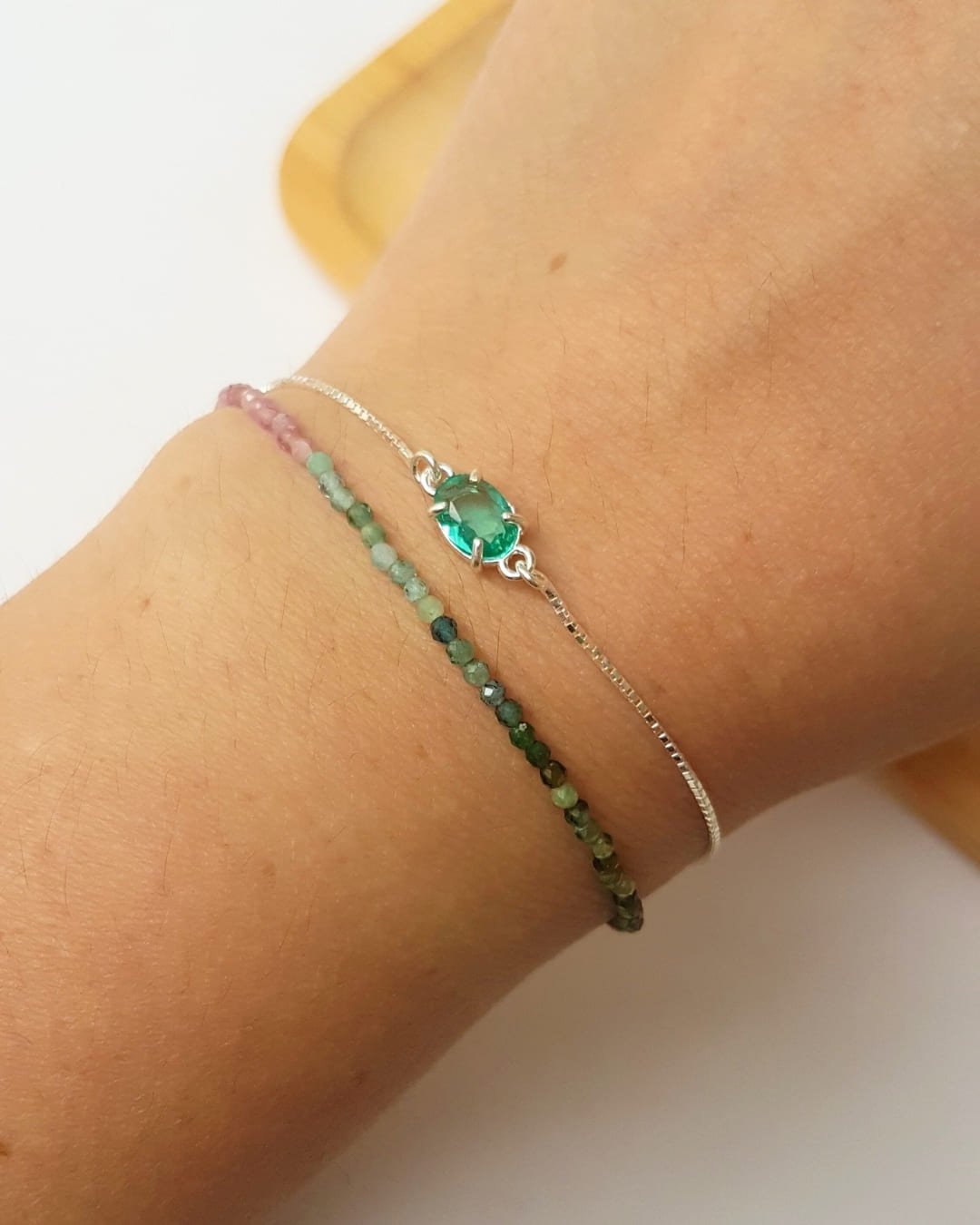 PULSEIRA CRISTAL VERDE TURQUESA FIXA PRATA 925