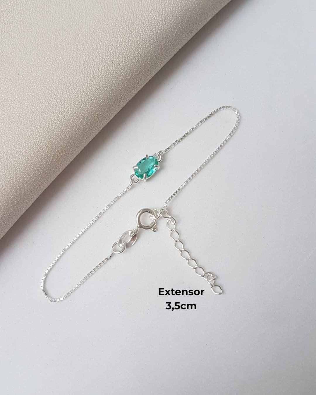 PULSEIRA CRISTAL VERDE TURQUESA FIXA PRATA 925