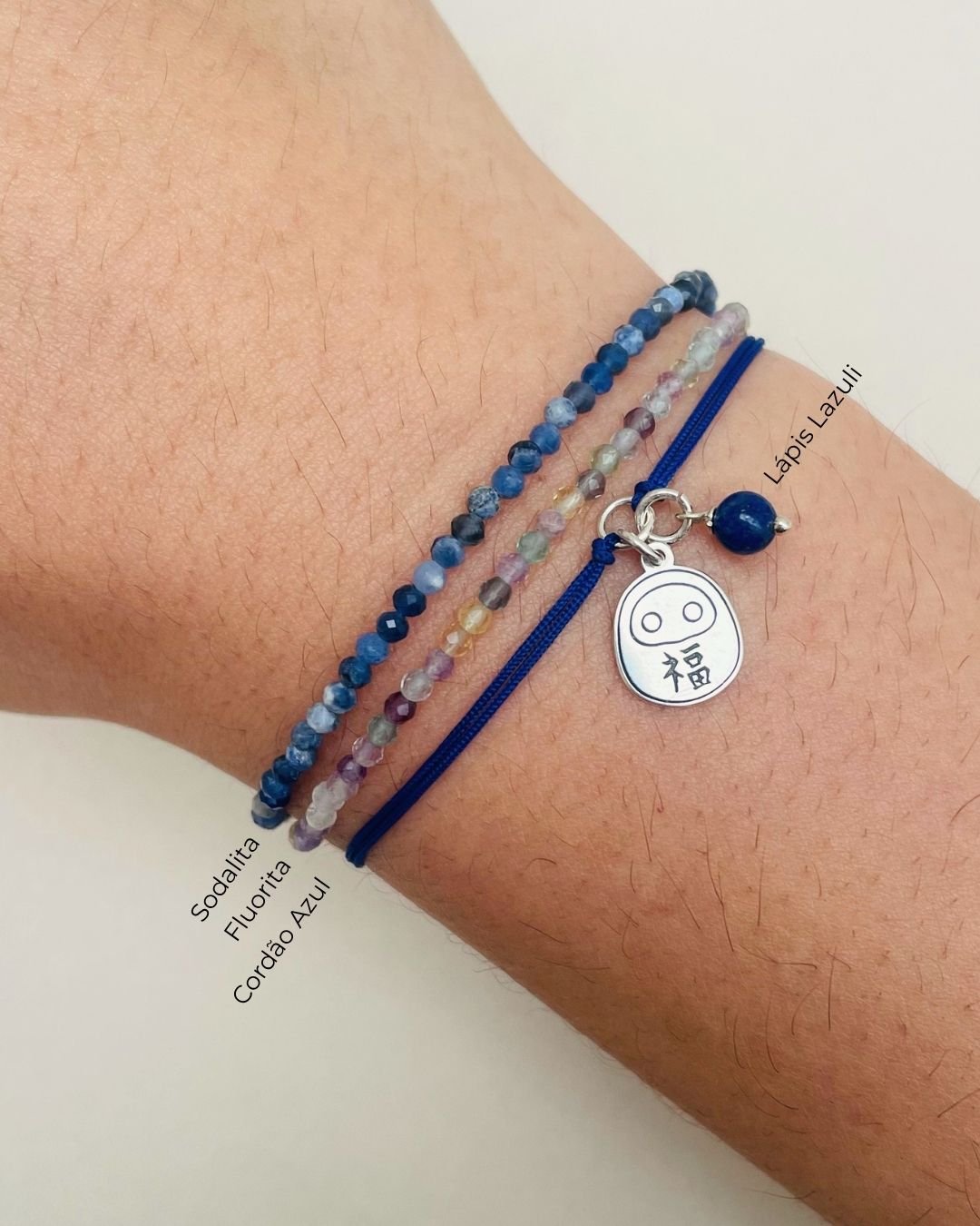 PULSEIRA DARUMA CORDÃO AZUL E PRATA 925