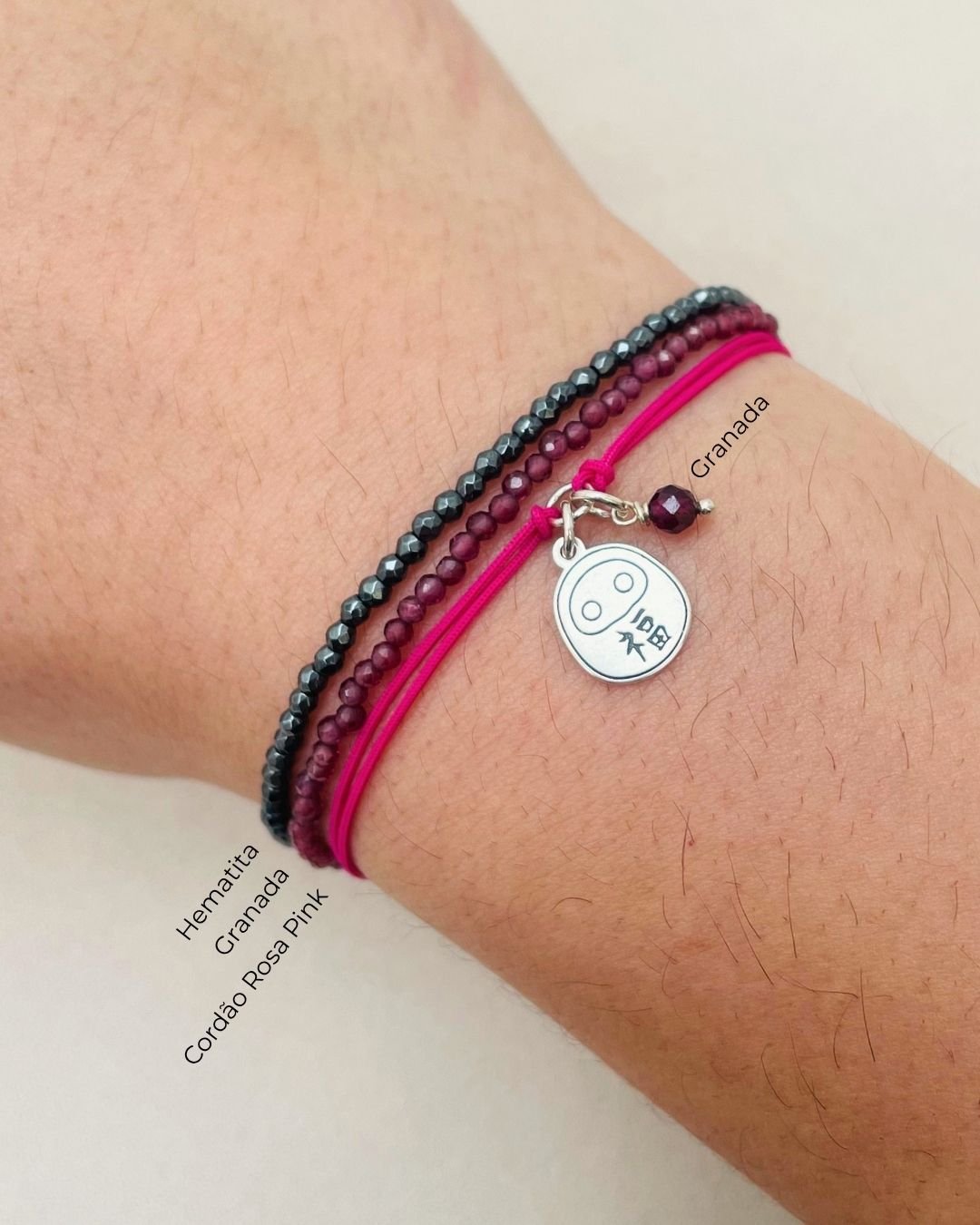 PULSEIRA DARUMA CORDÃO ROSA PINK E PRATA 925