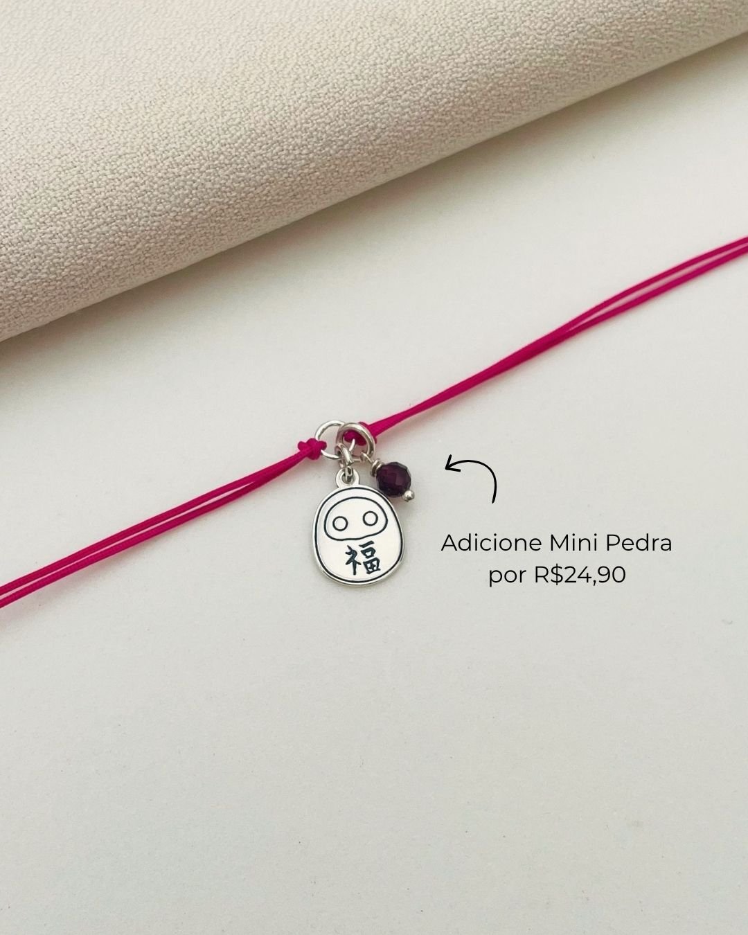 PULSEIRA DARUMA CORDÃO ROSA PINK E PRATA 925