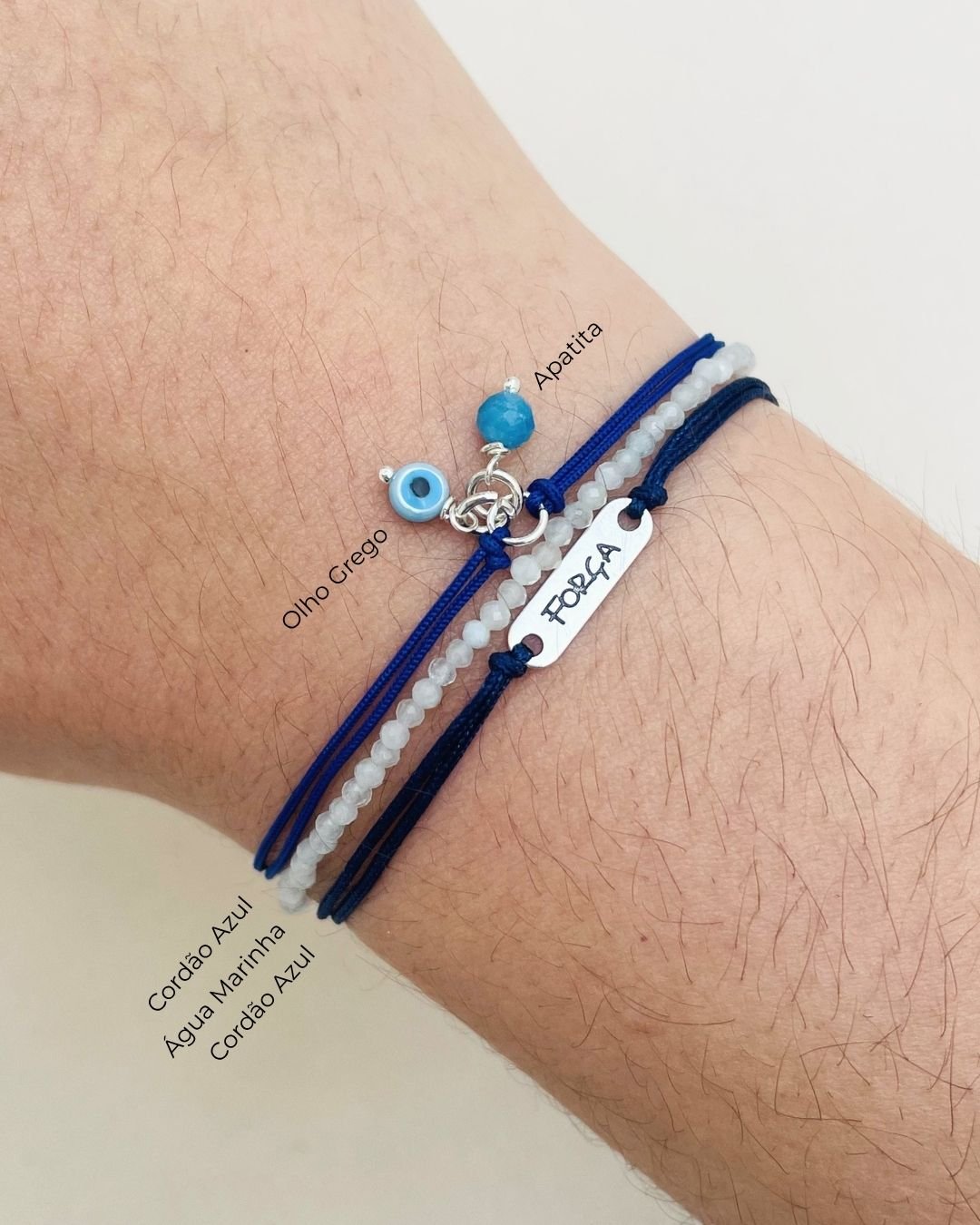 PULSEIRA FORÇA CORDÃO AZUL E PRATA 925