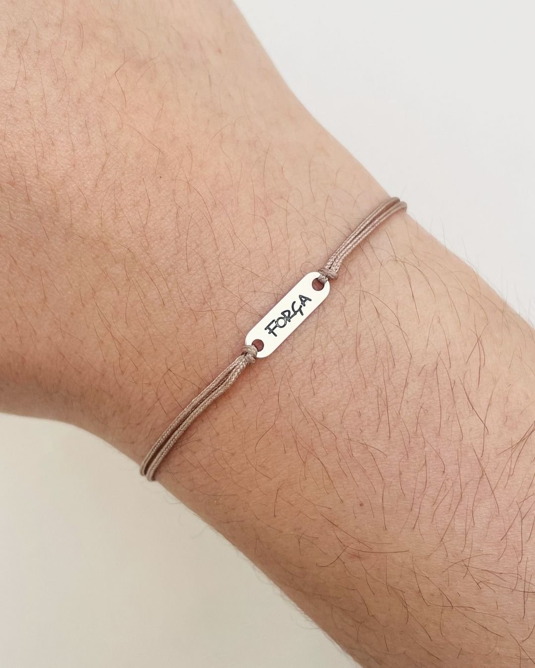 PULSEIRA FORÇA CORDÃO BEGE E PRATA 925