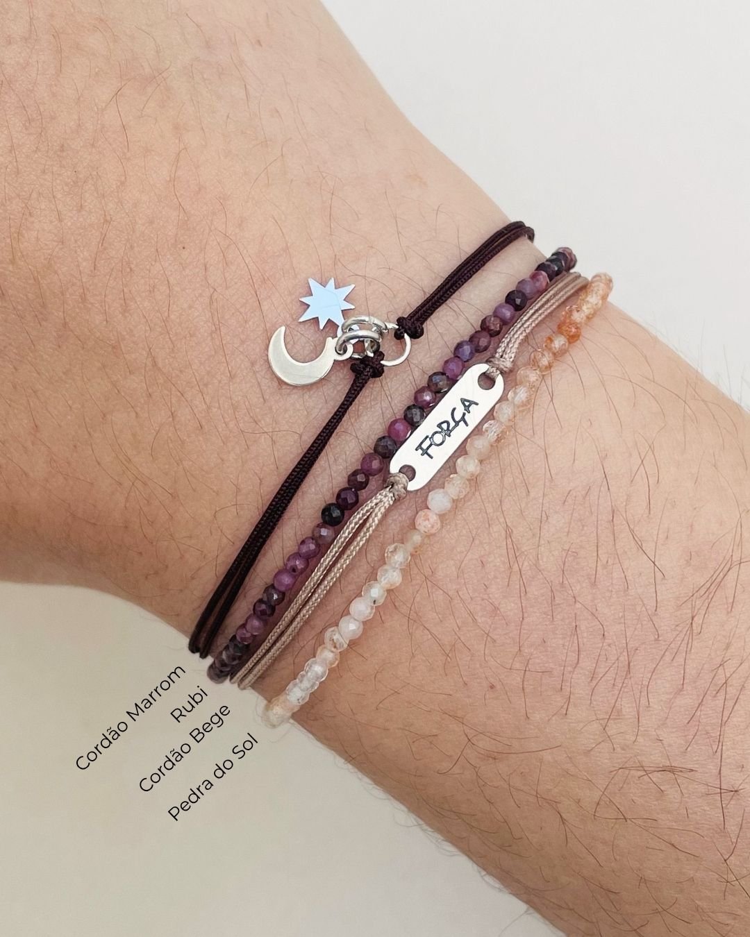 PULSEIRA FORÇA CORDÃO BEGE E PRATA 925