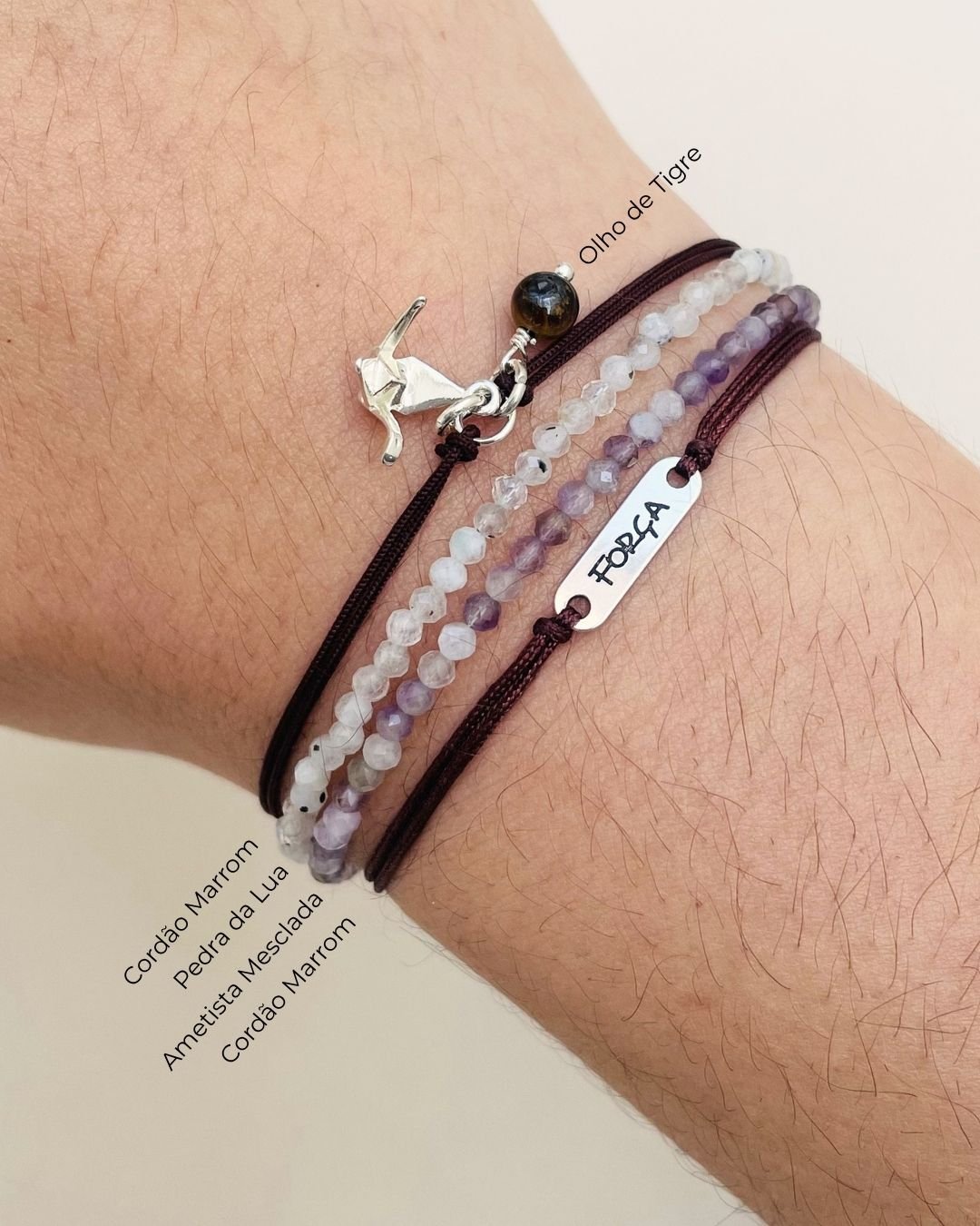 PULSEIRA FORÇA CORDÃO MARROM E PRATA 925