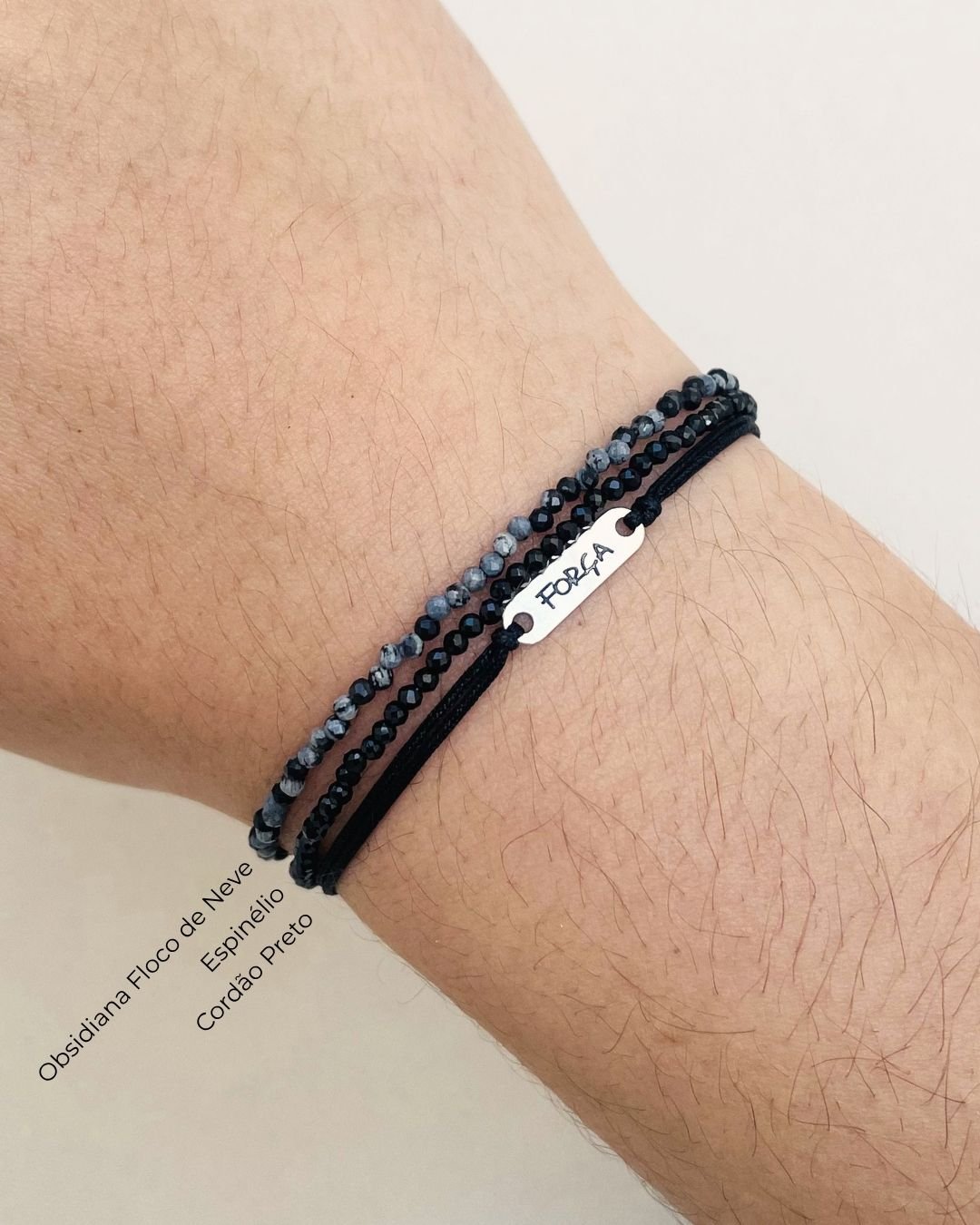 PULSEIRA FORÇA CORDÃO PRETO E PRATA 925