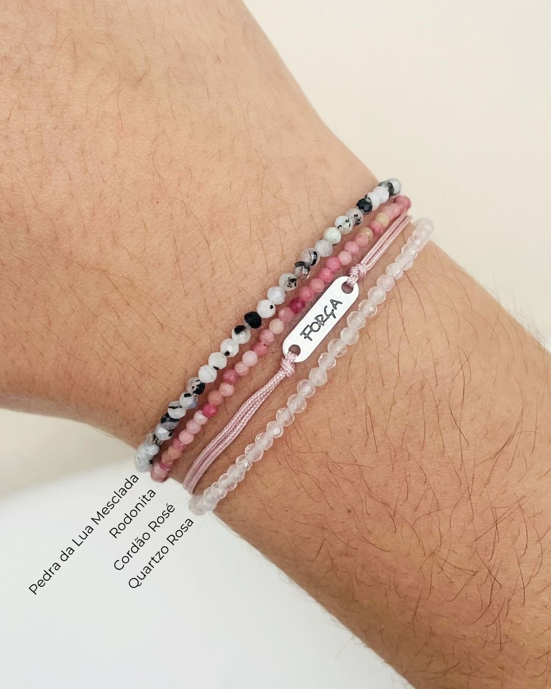 PULSEIRA FORÇA CORDÃO ROSÉ (ROSA) E PRATA 925