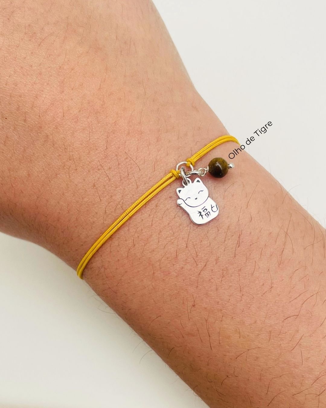 PULSEIRA GATO DA SORTE CORDÃO AMARELO E PRATA 925