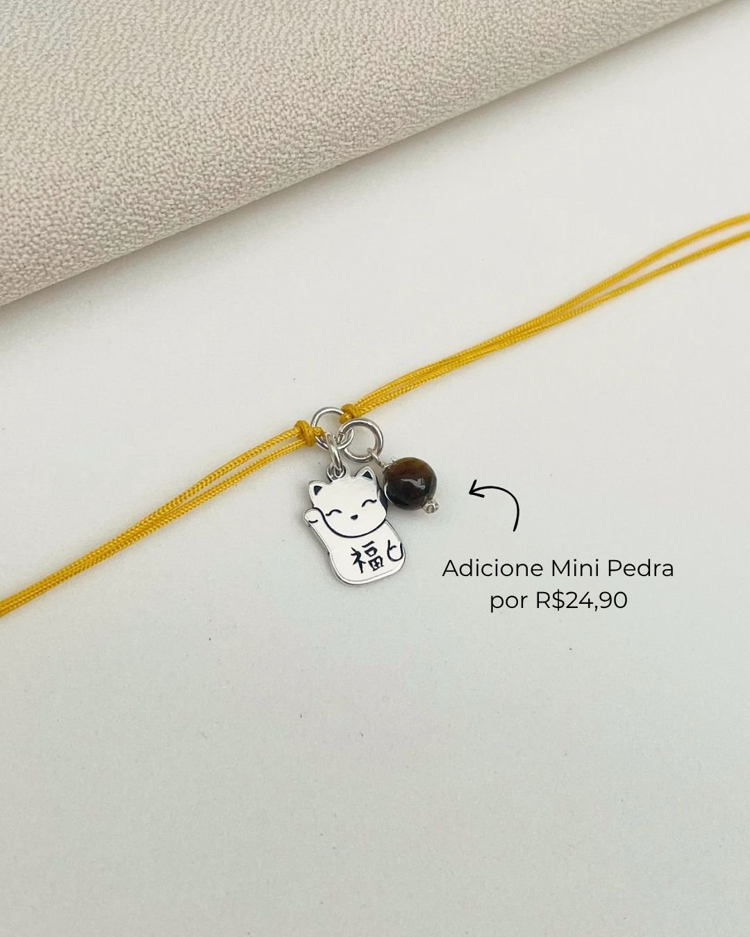PULSEIRA GATO DA SORTE CORDÃO AMARELO E PRATA 925