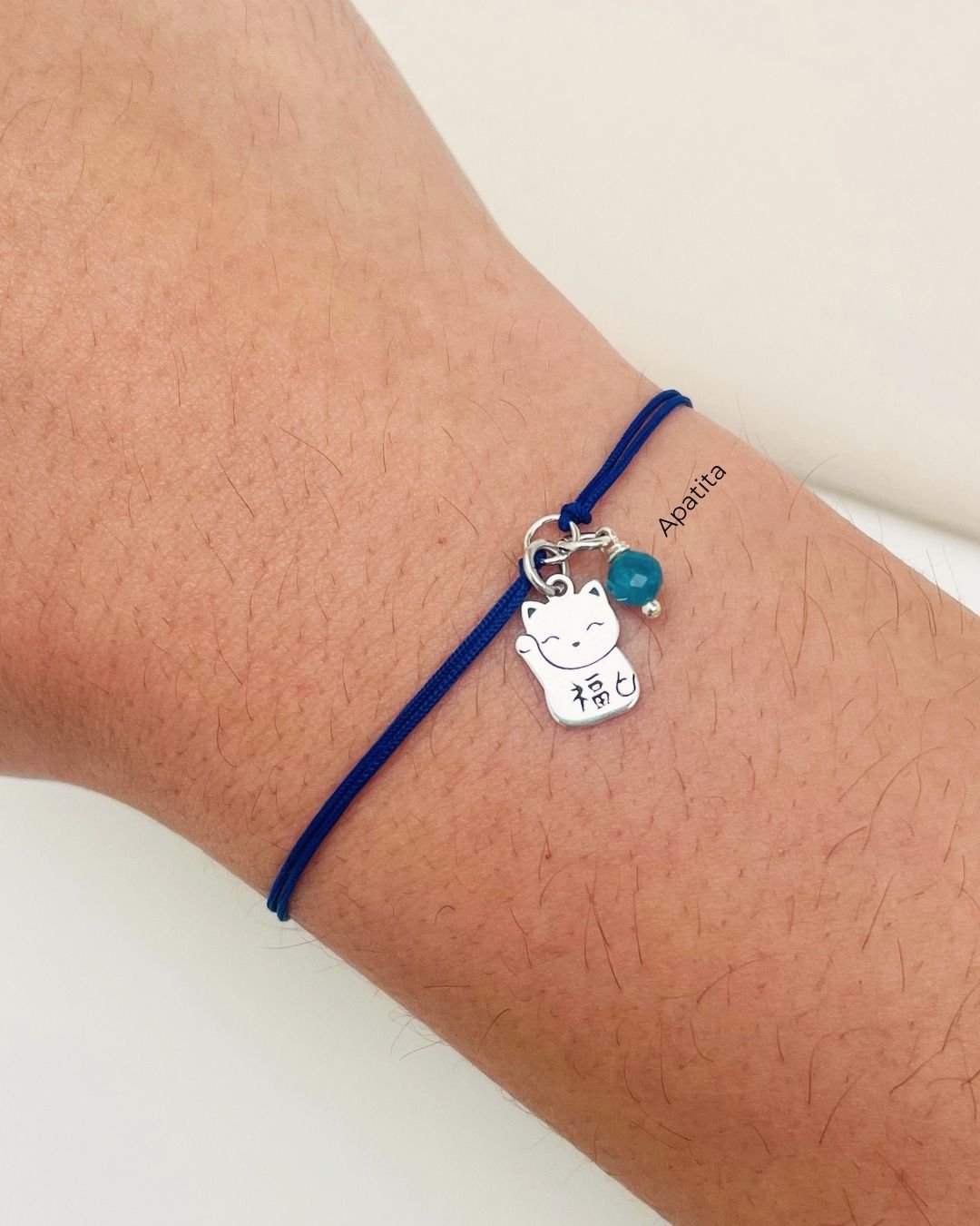 PULSEIRA GATO DA SORTE CORDÃO AZUL E PRATA 925