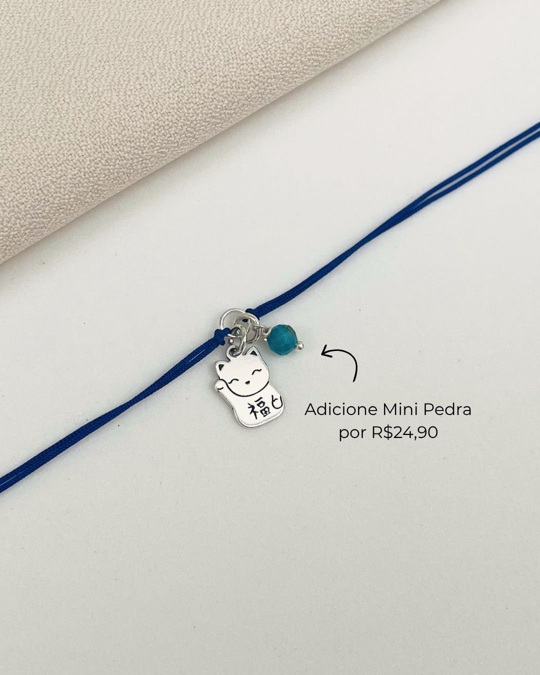 PULSEIRA GATO DA SORTE CORDÃO AZUL E PRATA 925