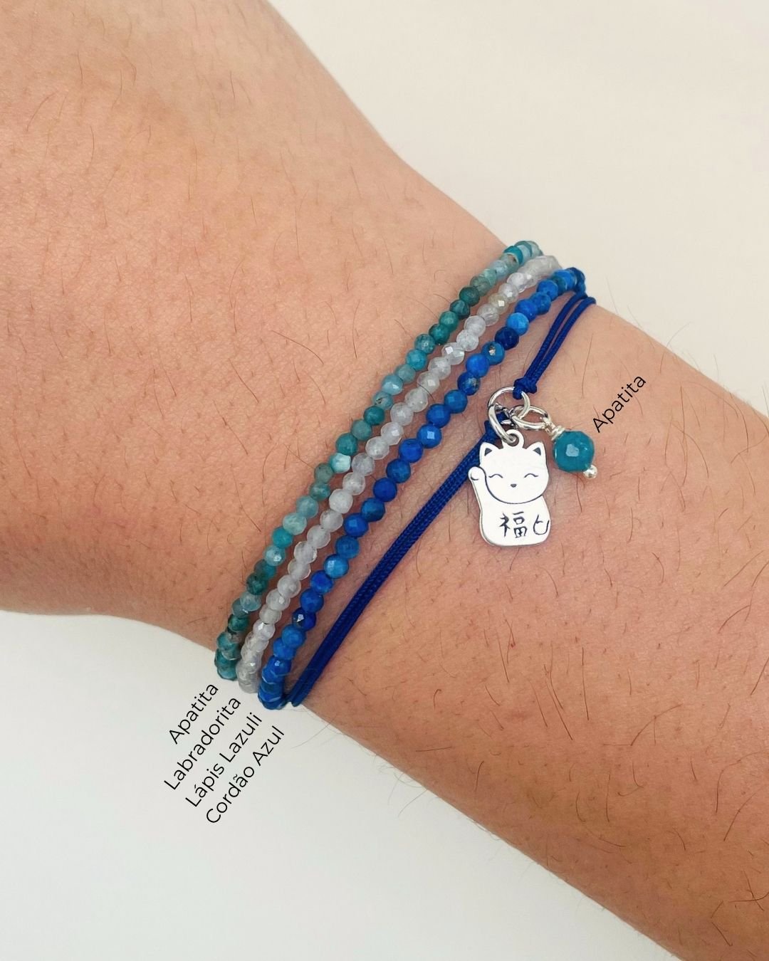 PULSEIRA GATO DA SORTE CORDÃO AZUL E PRATA 925