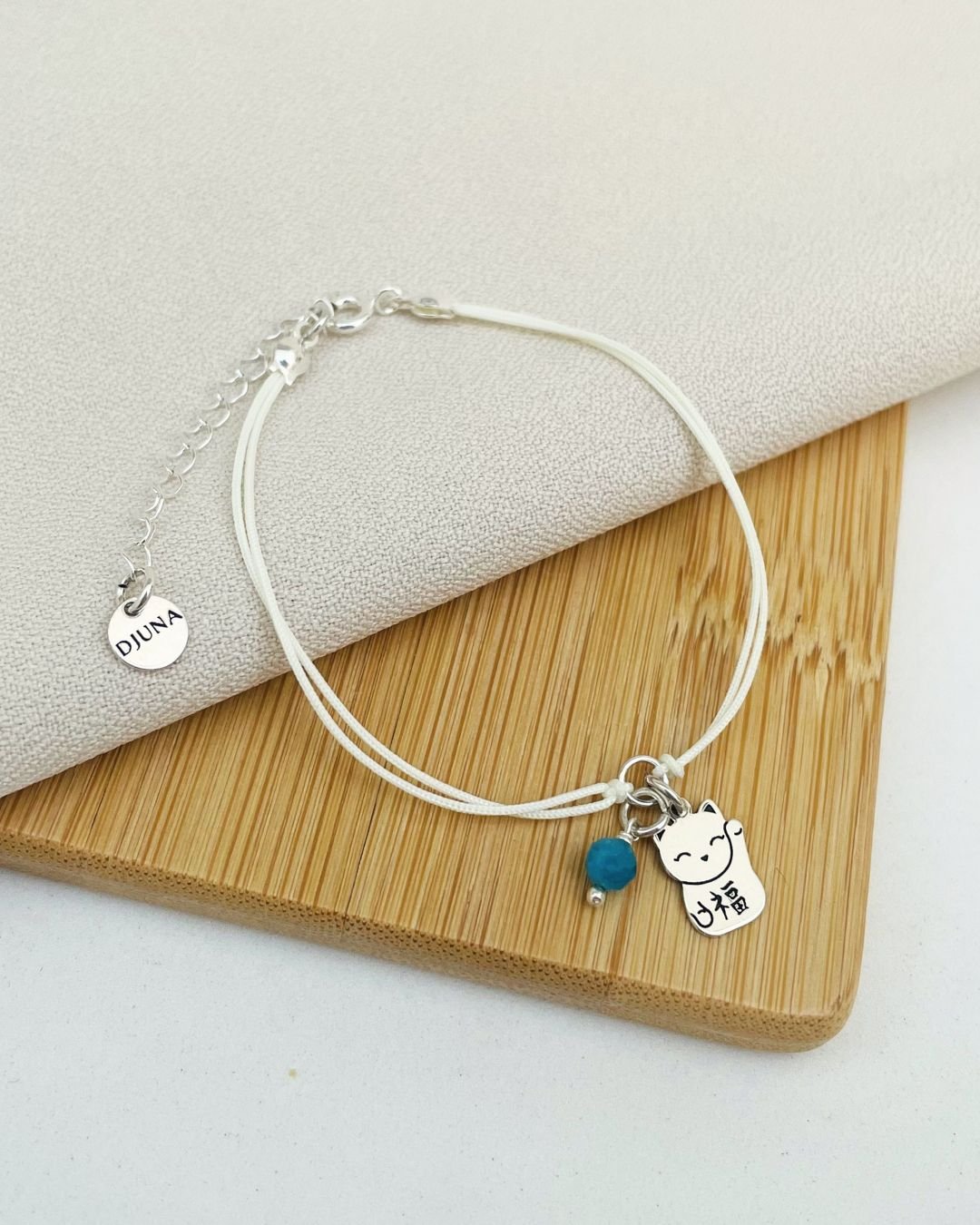 PULSEIRA GATO DA SORTE CORDÃO CREME E PRATA 925