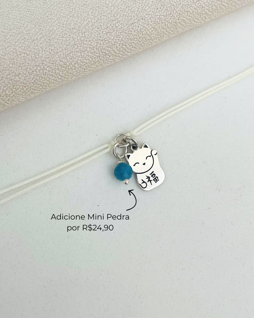 PULSEIRA GATO DA SORTE CORDÃO CREME E PRATA 925