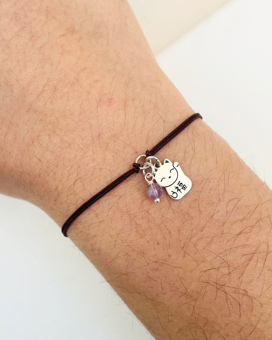 PULSEIRA GATO DA SORTE CORDÃO MARROM E PRATA 925